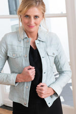 Pale blue lambskin jacket with a shirt collar and slim, feminine fit. - Image n°3