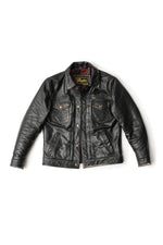 Shirt collar jacket in aged black leather - Image n°2