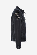 Black leather jacket with mandarin collar - Image n°9