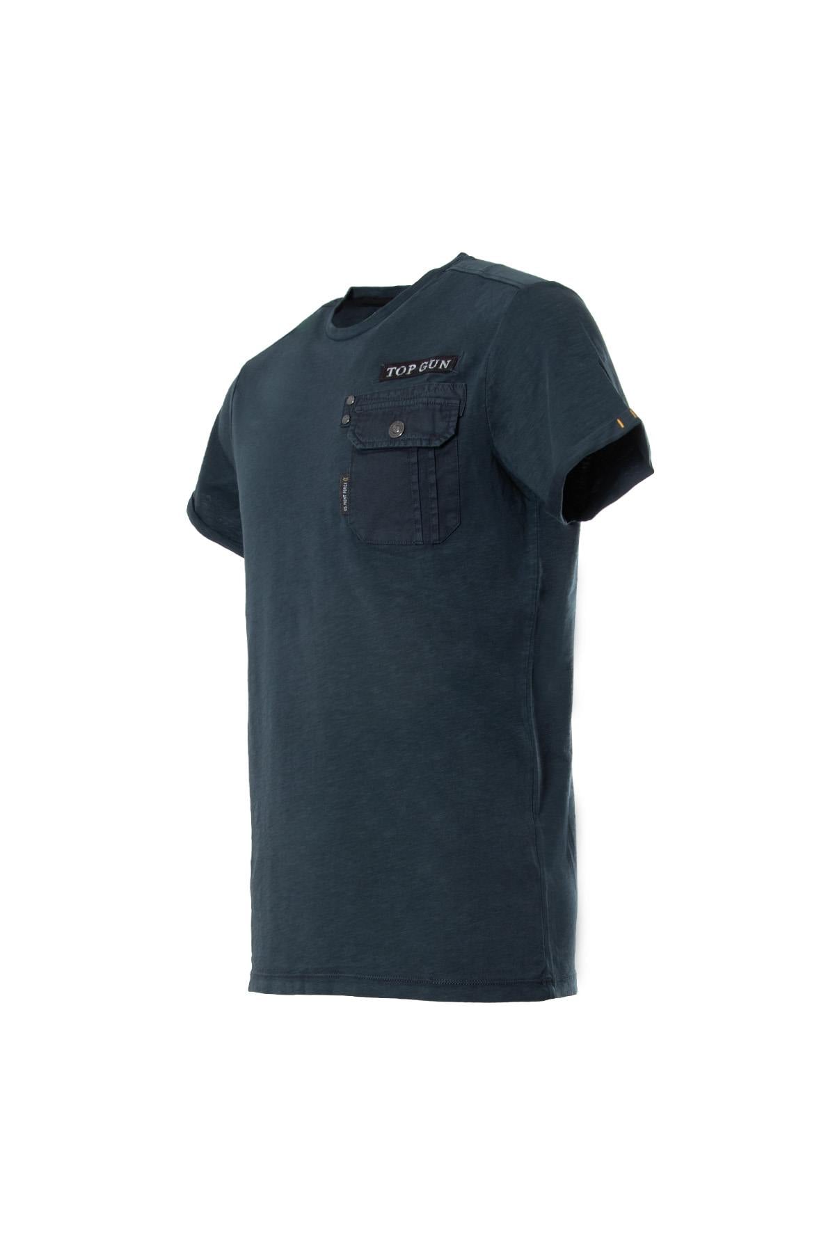 Dark blue t-shirt with chest pocket - Image n°1