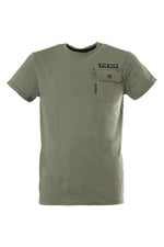 Khaki military t-shirt with chest pocket - Image n°1