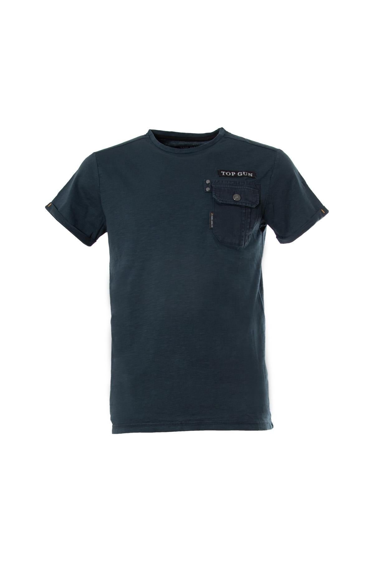 Dark blue t-shirt with chest pocket - Image n°2