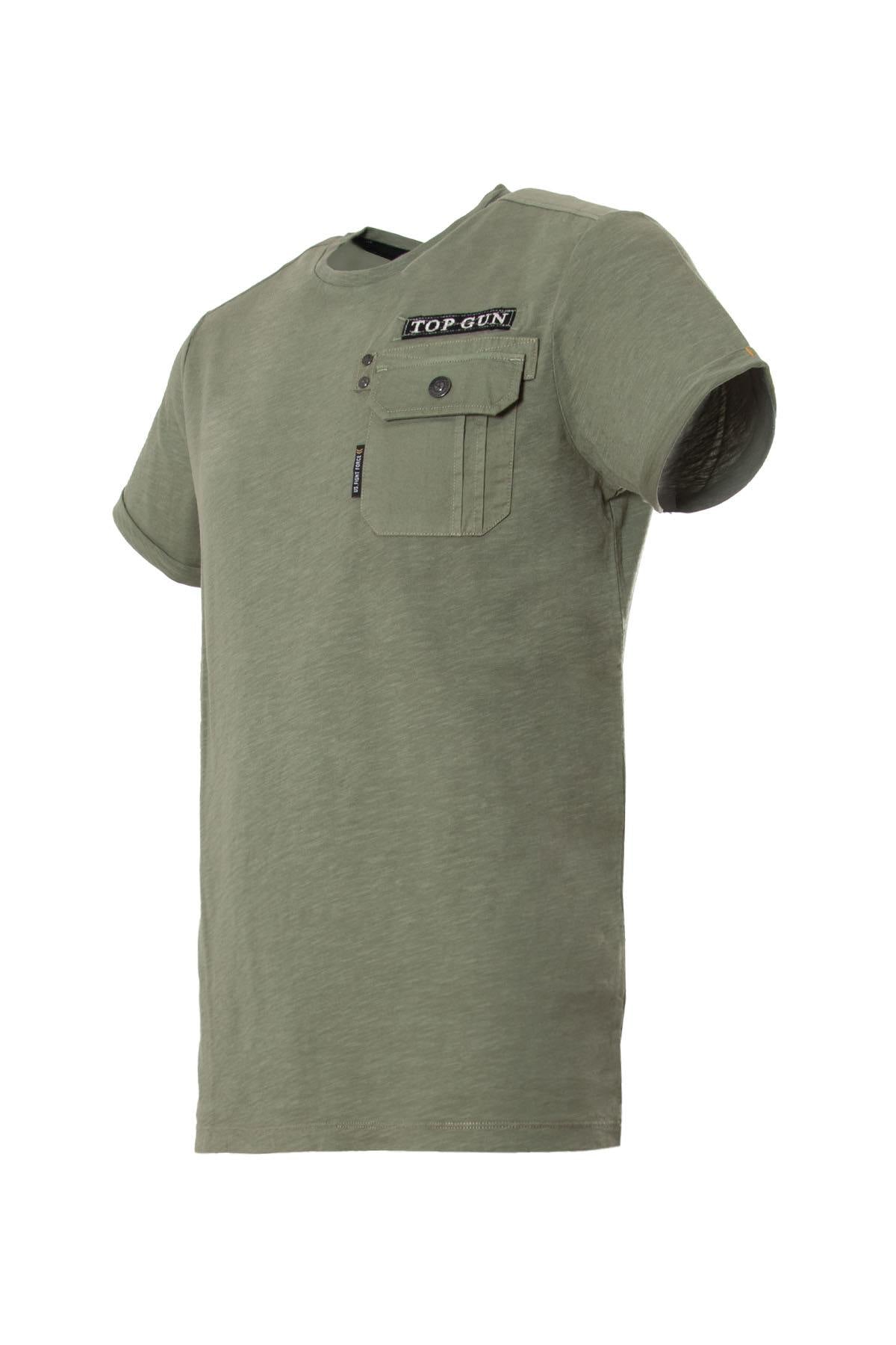 Khaki military t-shirt with chest pocket - Image n°2