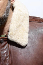 Petrol bison sheepskin aviator jacket with removable shearling collar. - Image n°11