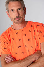 Coral T-shirt with motorcycle and palm tree print - Image n°2