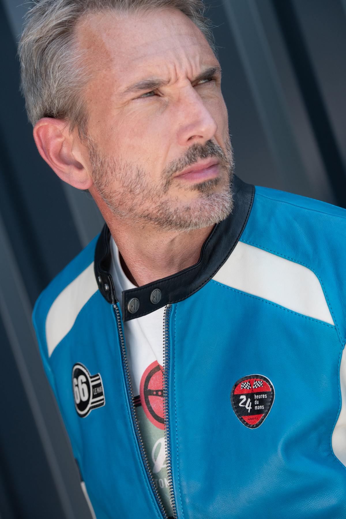 Sheep leather jacket inspired by 1966 Le Mans, Gitanes-blue accents. - Image n°2