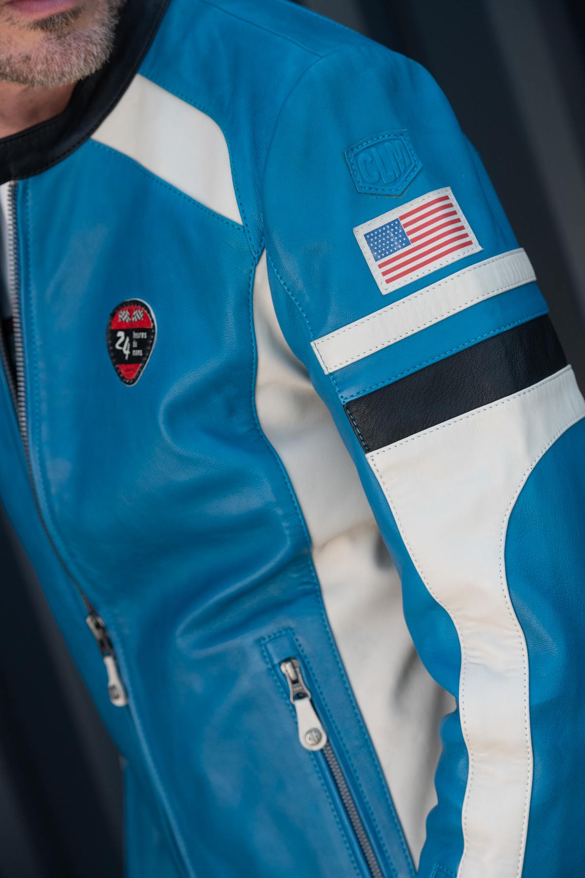 Sheep leather jacket inspired by 1966 Le Mans, Gitanes-blue accents. - Image n°8
