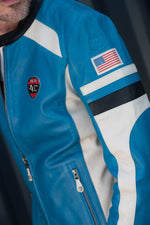 Sheep leather jacket inspired by 1966 Le Mans, Gitanes-blue accents. - Image n°8