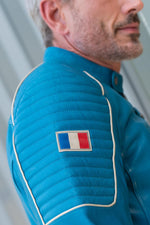 Regular-fit blue biker jacket in sheep leather with quilted accents. - Image n°4