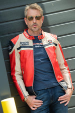 Sheep leather jacket in red/off-white, Le Mans 1966 tribute. - Image n°4