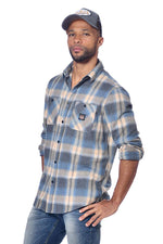 Blue checked shirt with chest pockets - Image n°3