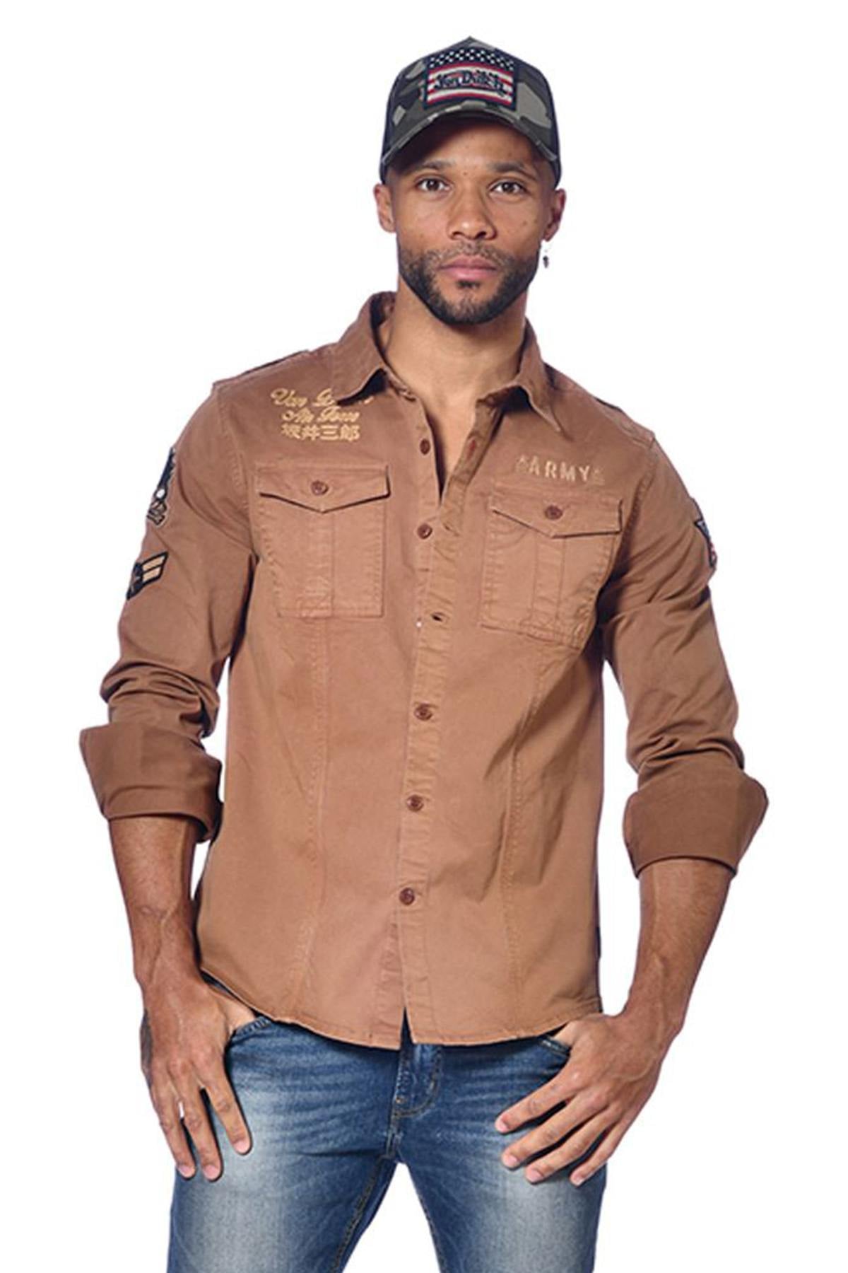 Brown patched shirt - Image n°1