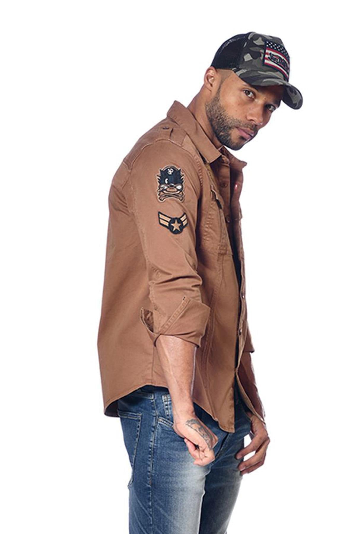 Brown patched shirt - Image n°4