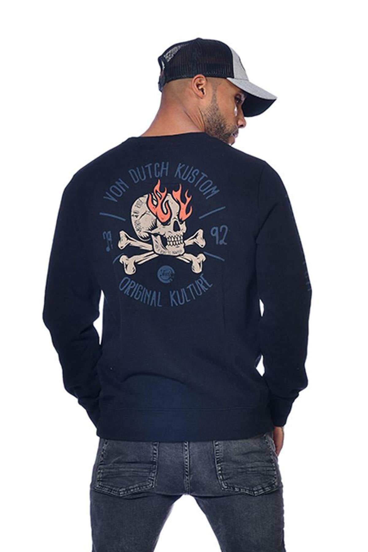 Navy blue skull print sweater - Image n°1