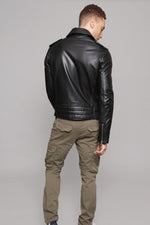 Biker style jacket in black lambskin - Image n°6