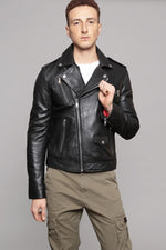 Biker style jacket in black lambskin - Image n°4