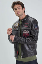 Retro black racing jacket in aged lambskin - Image n°3