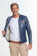 Vintage racing blue sheepskin jacket. Lightweight, soft, and iconic. - Image n°2