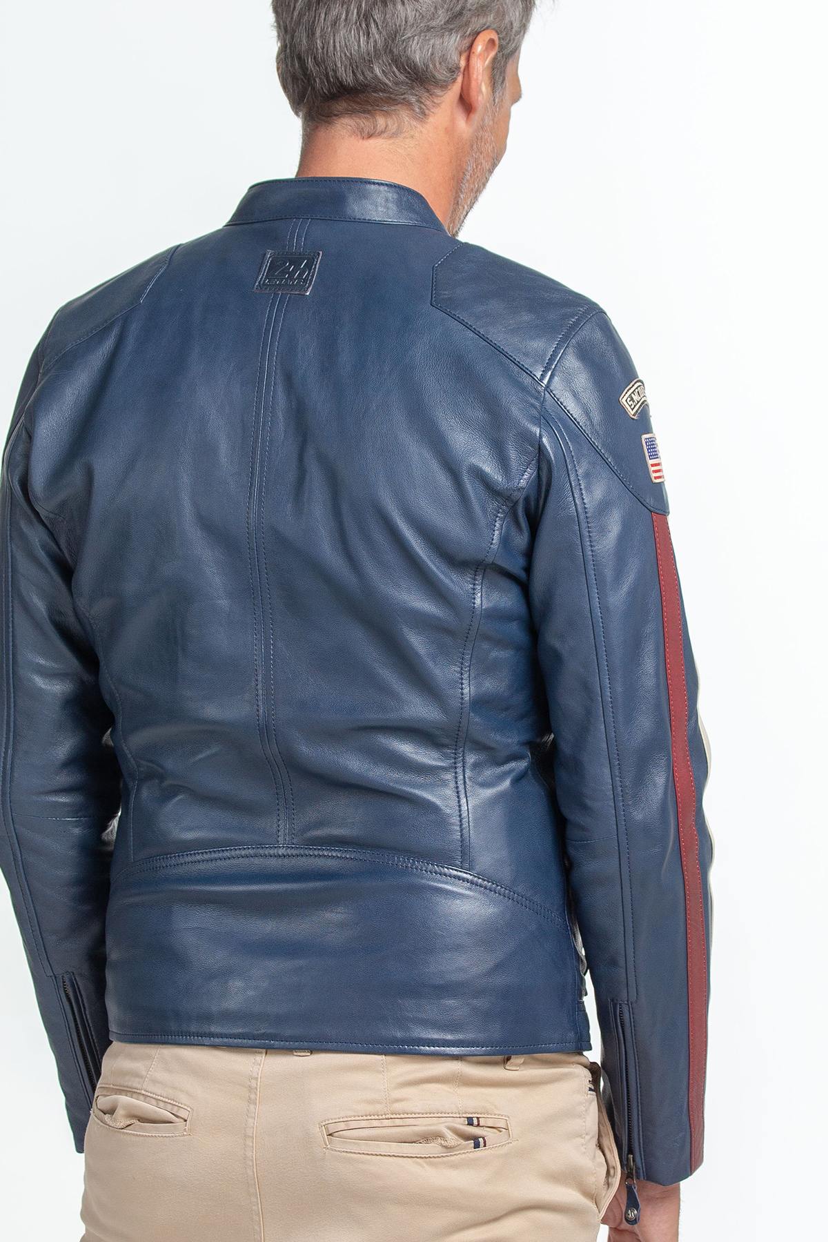 Vintage racing blue sheepskin jacket. Lightweight, soft, and iconic. - Image n°4