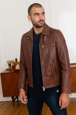 Redskins' Rider2 Stoner: cognac lambskin, biker style, shirt collar. - Image n°6
