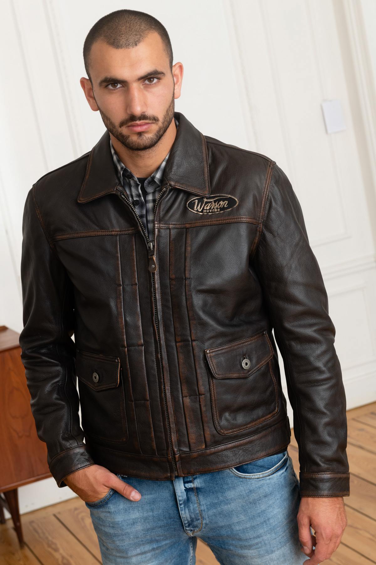 Vintage cowhide leather jacket - Image n°3