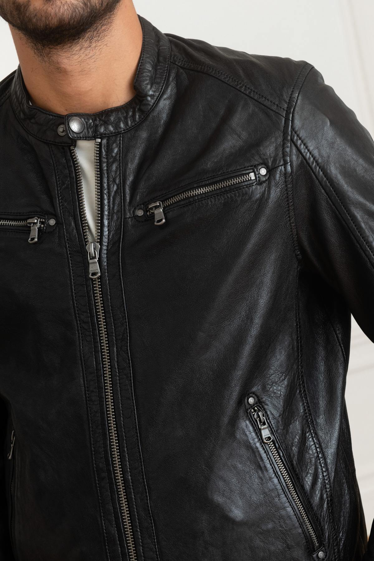 Daytona black lambskin jacket. Vegetable-tanned, moto collar. - Image n°11