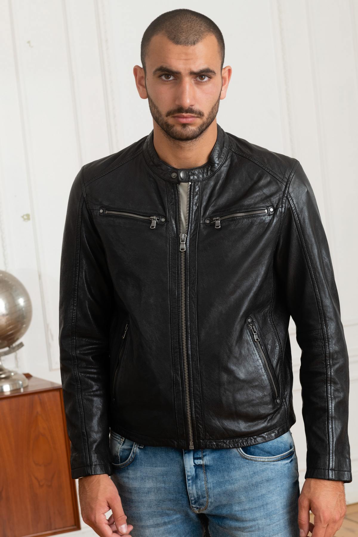 Daytona black lambskin jacket. Vegetable-tanned, moto collar. - Image n°9