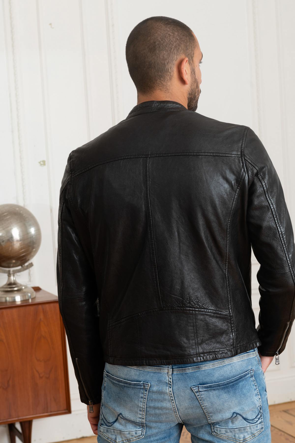 Daytona black lambskin jacket. Vegetable-tanned, moto collar. - Image n°3