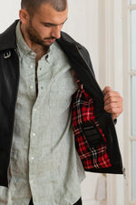 Redskins' black sheep leather jacket: biker style, adjustable collar. - Image n°4