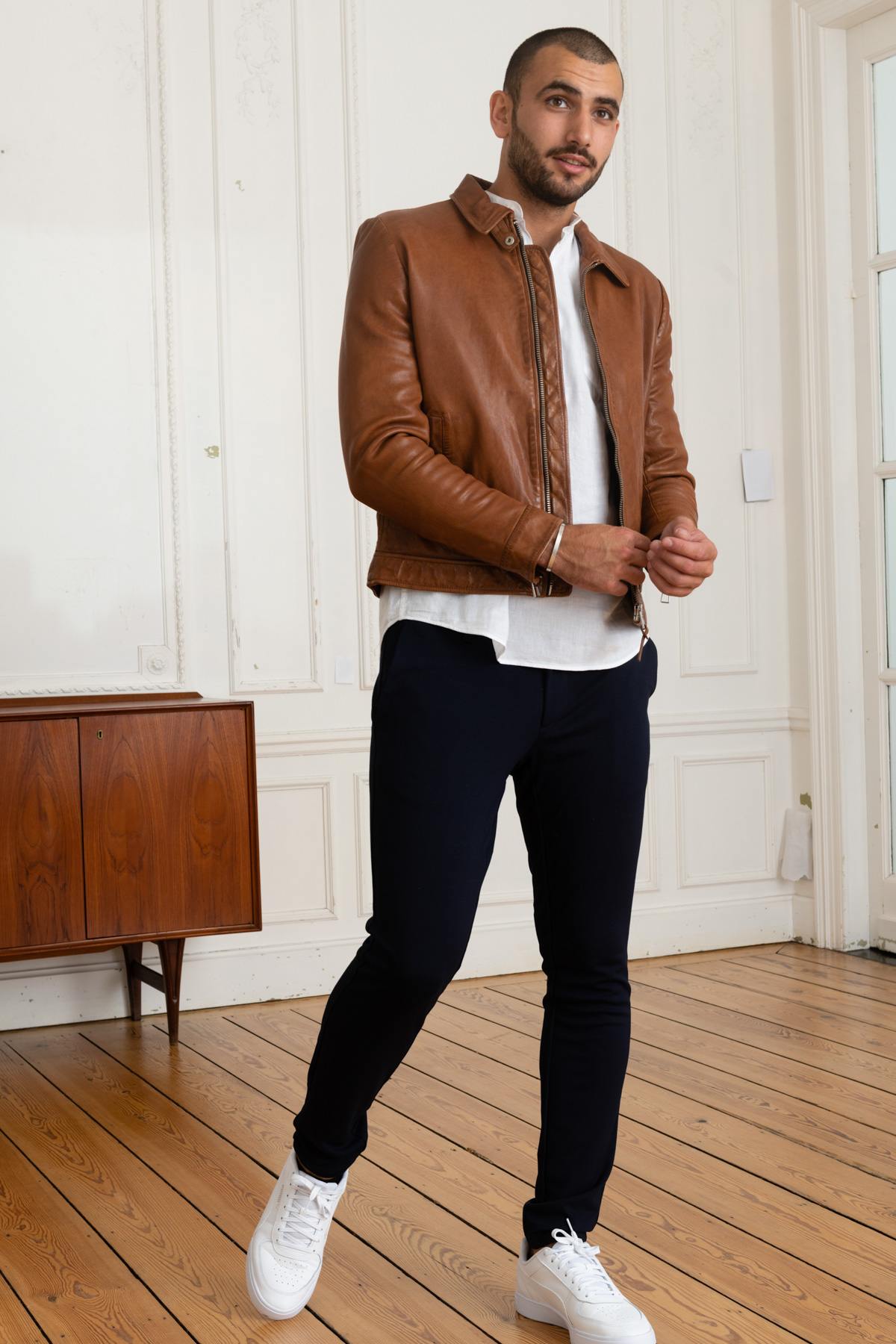 Redskins' lambskin jacket: warm brown, shirt collar, raglan pockets. - Image n°2