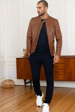 Biker-style jacket in cognac leather - Image n°2