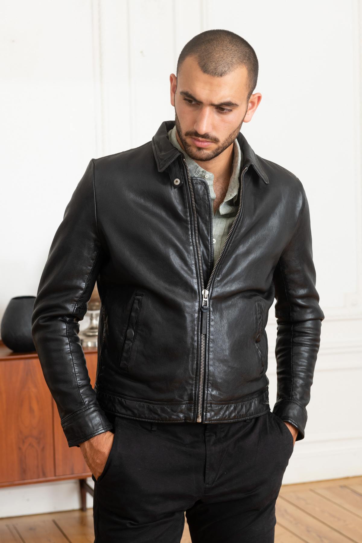 Redskins' eco-friendly lambskin jacket with a smooth, slim fit. - Image n°1