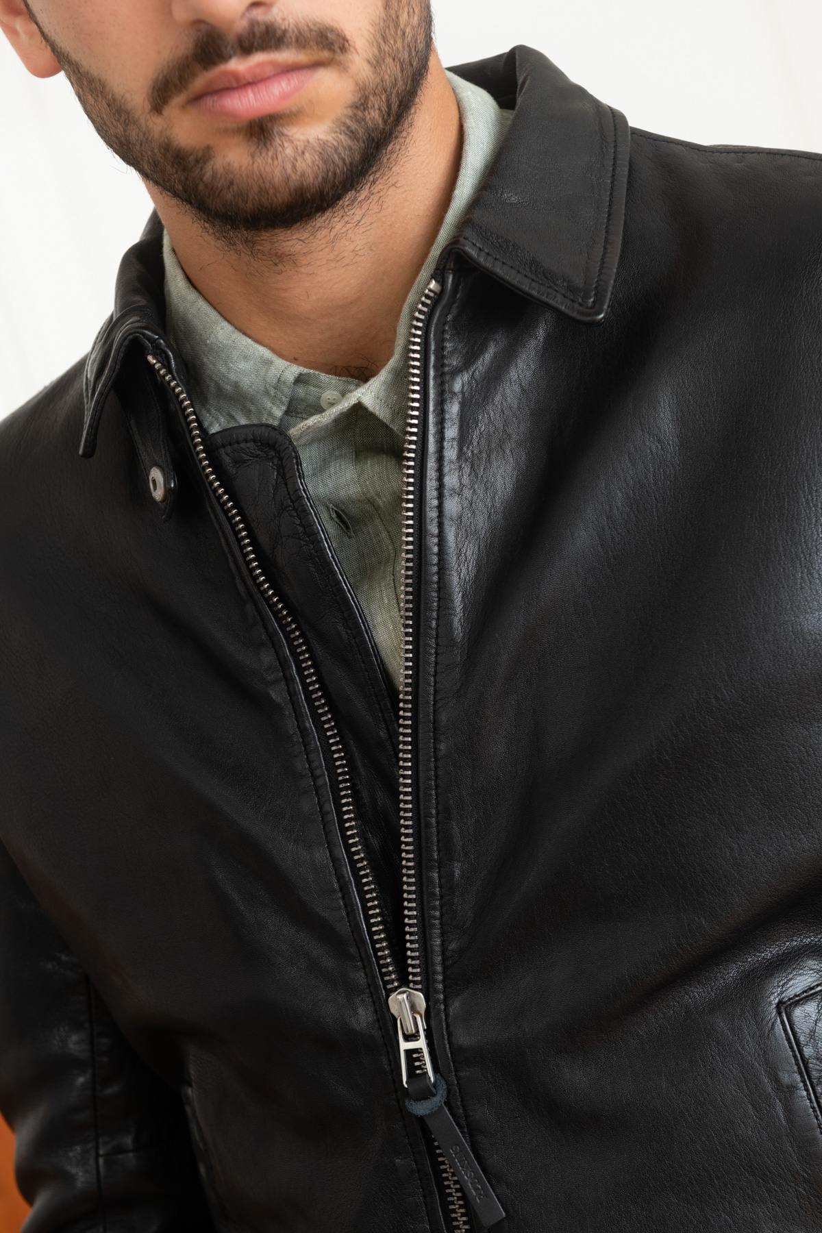 Redskins' eco-friendly lambskin jacket with a smooth, slim fit. - Image n°7