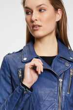 Biker style jacket in blue vegetable lambskin - Image n°5