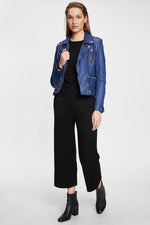 Biker style jacket in blue vegetable lambskin - Image n°2