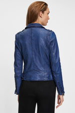 Biker style jacket in blue vegetable lambskin - Image n°3