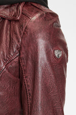 Burgundy leather Biker Jacket with removable hood - Image n°5