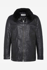 Schott NYC's black cowhide jacket, mid-thigh aviator fit. - Image n°7