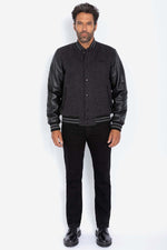 Iconic Schott varsity jacket in grey wool and black calfskin sleeves. - Image n°4