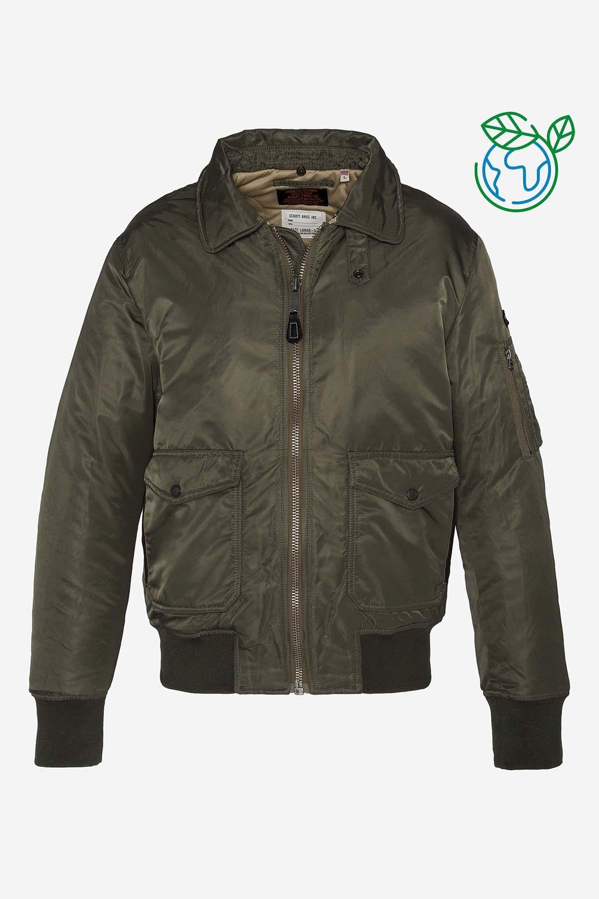 Khaki recycled nylon bomber jacket with removable collar - Image n°3
