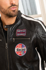 Black sheepskin leather racer jacket - Image n°6