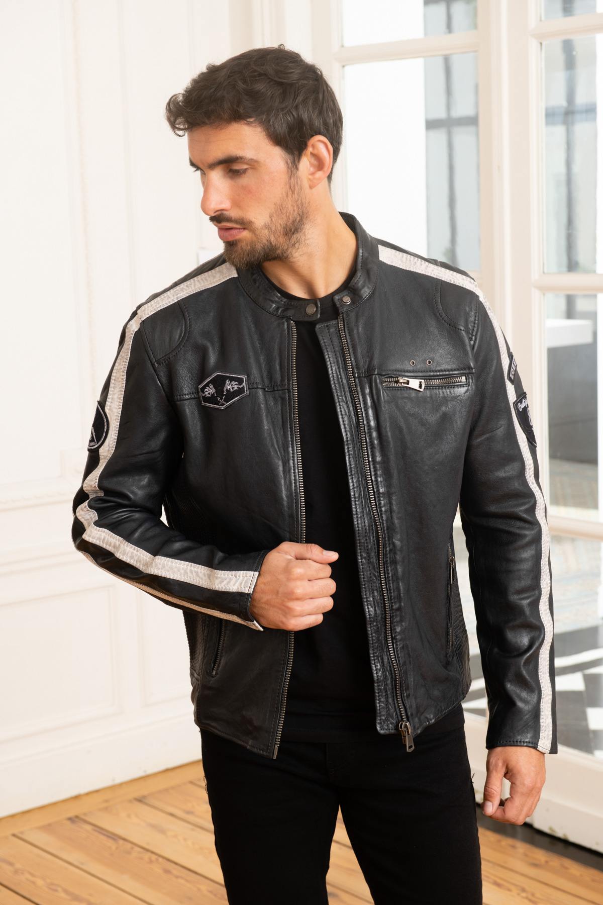 Blue Sheepskin Leather Jacket - Image n°6