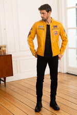 Men's yellow racing sport leather jacket - Image n°2