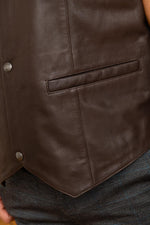 Brown genuine leather biker vest - Image n°6