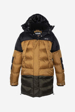 Long down jacket with hood gold / black / khaki - Image n°1
