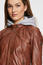 Cognac leather jacket with removable hood - Image n°6