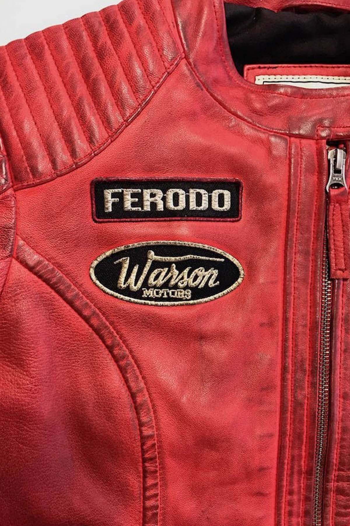 Women's racing jacket in red leather - Image n°4