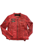 Women's racing jacket in red leather - Image n°1