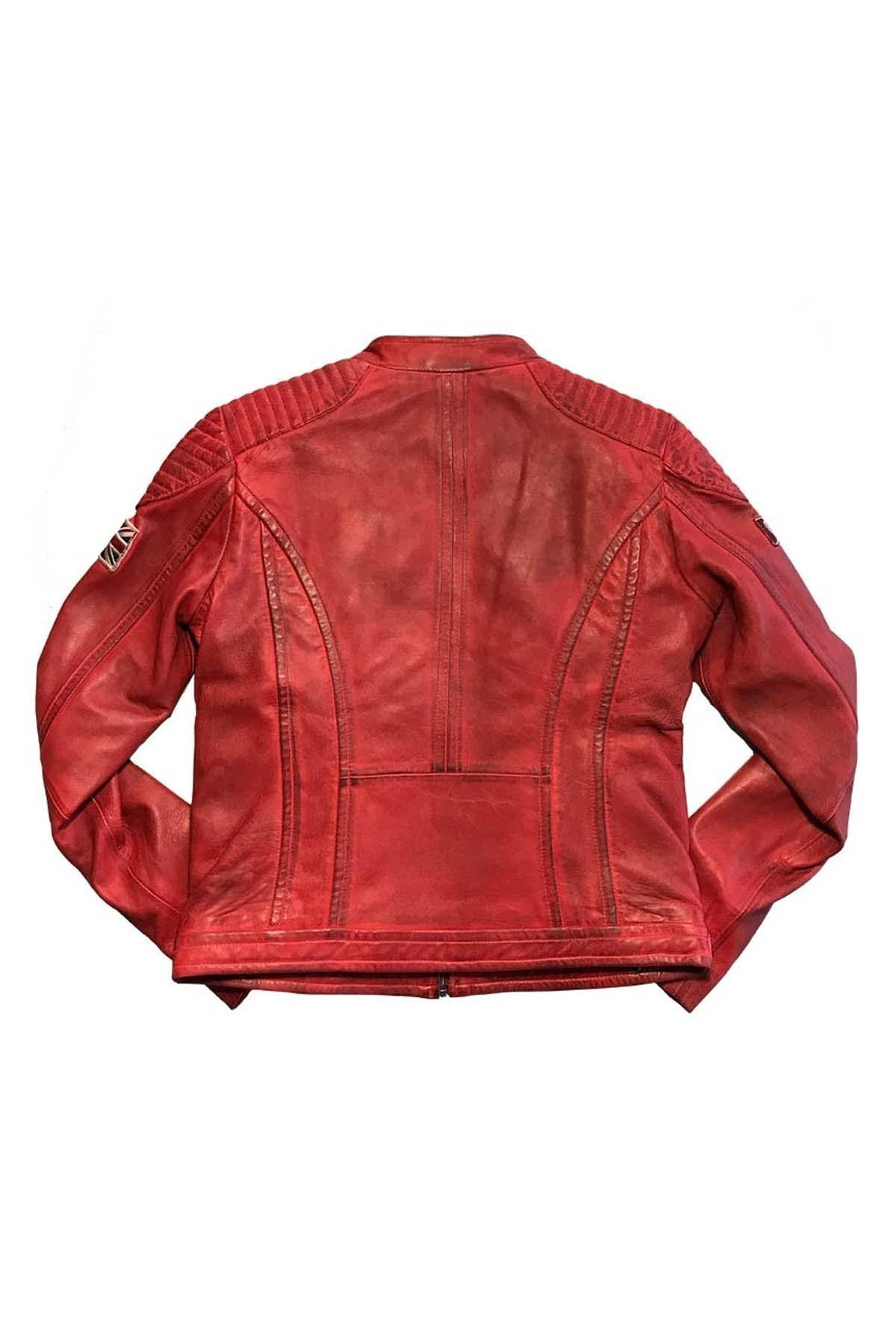 Women's racing jacket in red leather - Image n°2