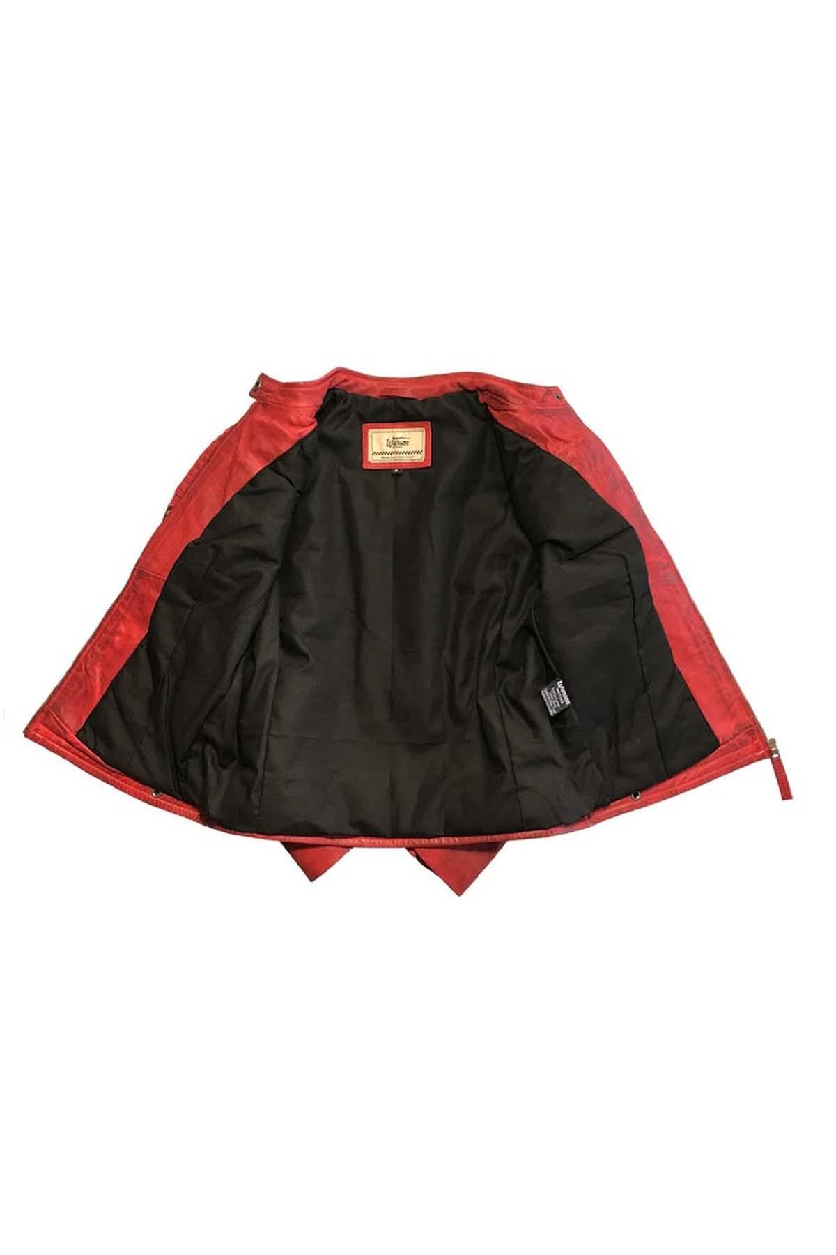 Women's racing jacket in red leather - Image n°3